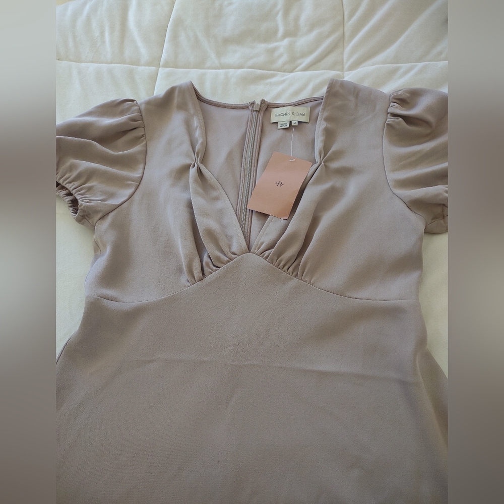 Sachin+Babi Shelley Sachin Puff Sleeve Graduation Prom FormalDress Taupe Size 12 - Picture 6 of 10